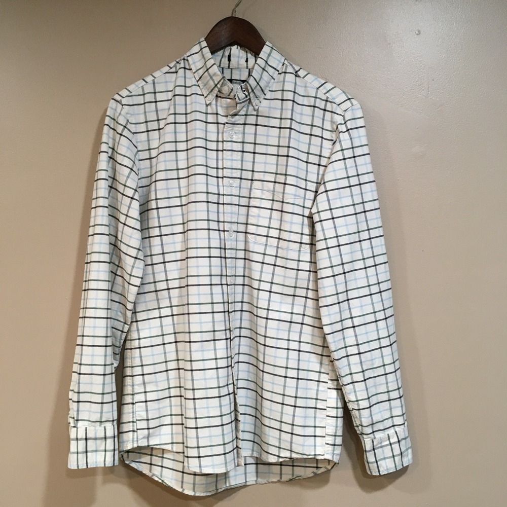 J.Crew Long Sleeve Button Up Shirt Mens M Plaid Green Blue Preppy‎ Work Casual